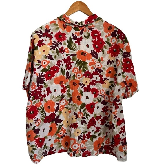 Hot Cotton Womens 100% Linen Floral Button Up Top XL Multicolor Short Sleeve USA - Picture 2 of 6